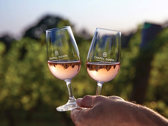 photo of two chapel down branded glasses with wine in them